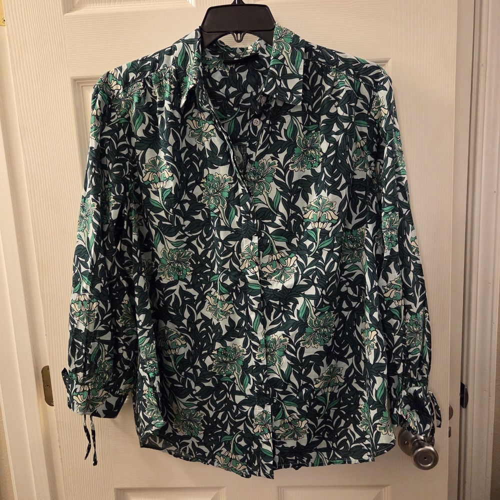 Lane Bryant sz 14/16‎ green floral button up top 100% cotton lightweight garden